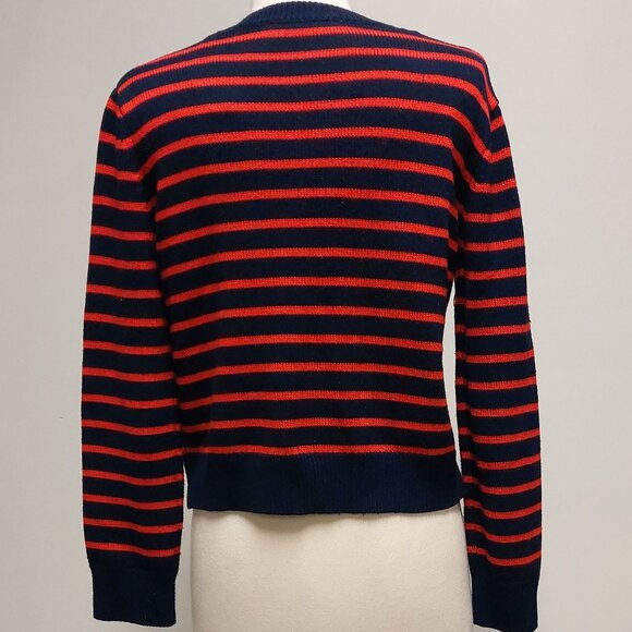 ZARA, Red & Navy Striped, Cable Knit, Gold Button, L/S, Cardigan, Size: S - Picture 4 of 8
